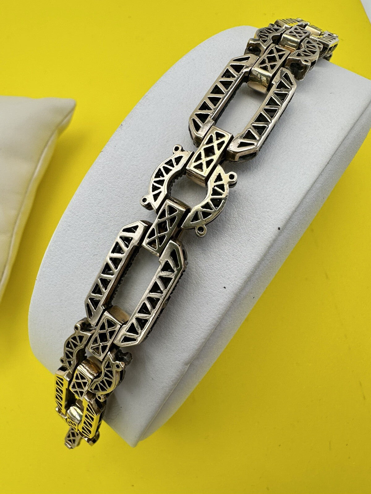 Bracciale vintage in oro 12 kt e argento con diamanti, rubini e smeraldi – foto 20
