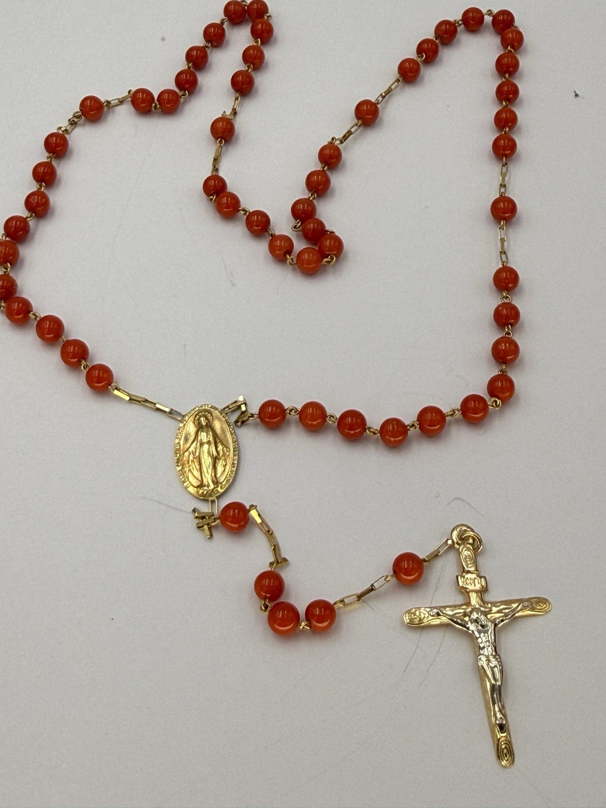 Rosario in oro 18 kt con corallo rosso mediterraneo – foto 6
