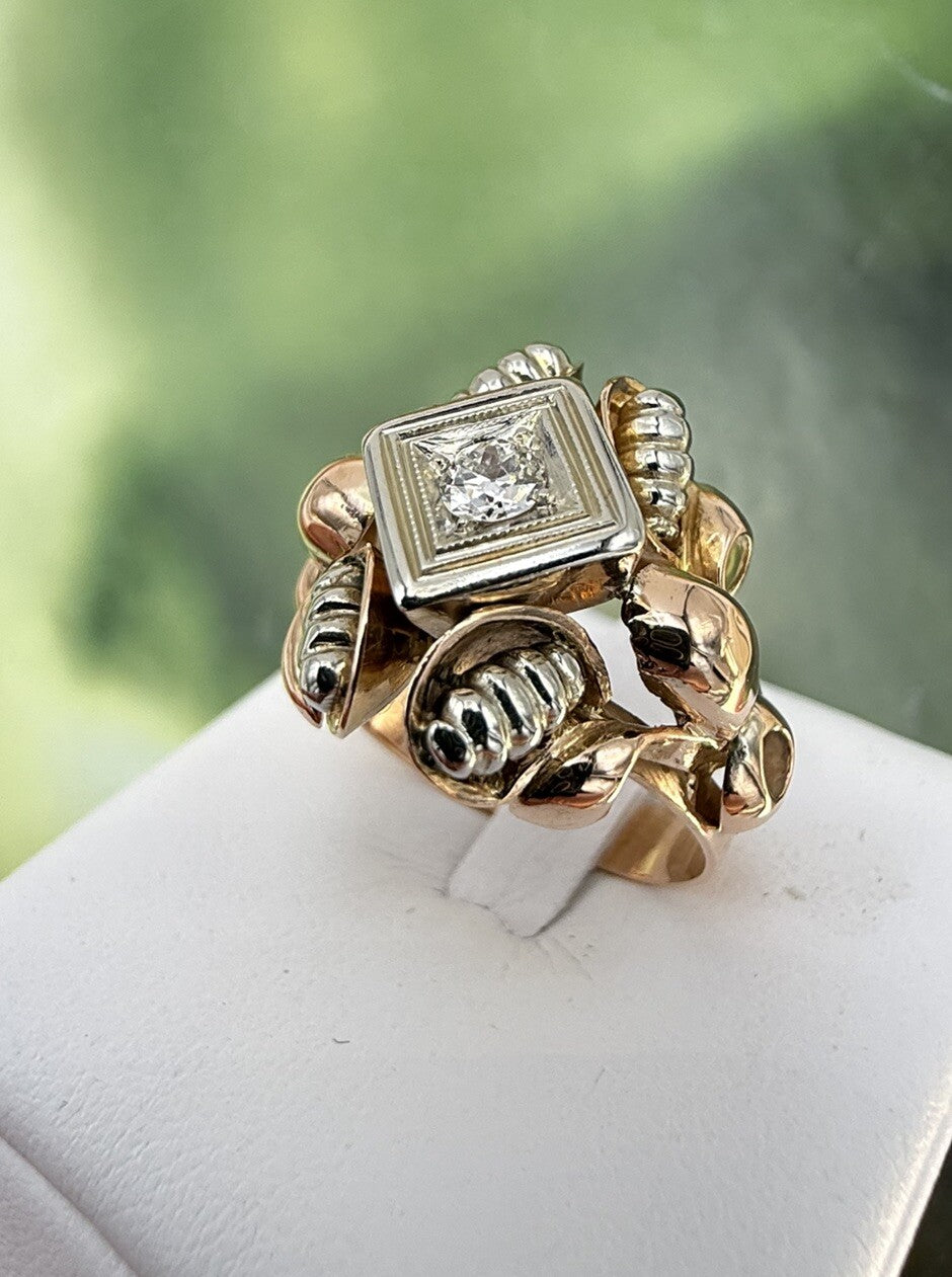 Anello vintage in oro rosso 18 kt con brillante da 0,15 ct, anni '50 – foto 12