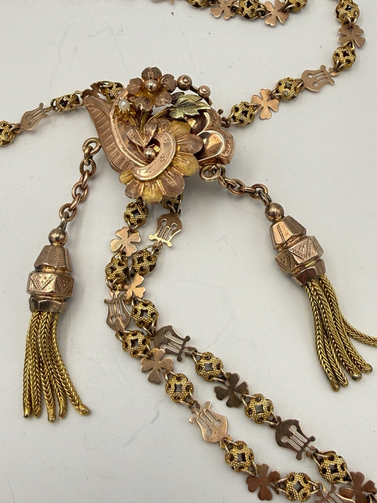 Collana saliscendi borbonica in oro 6/7 kt con cuore smaltato e microperle – foto 5