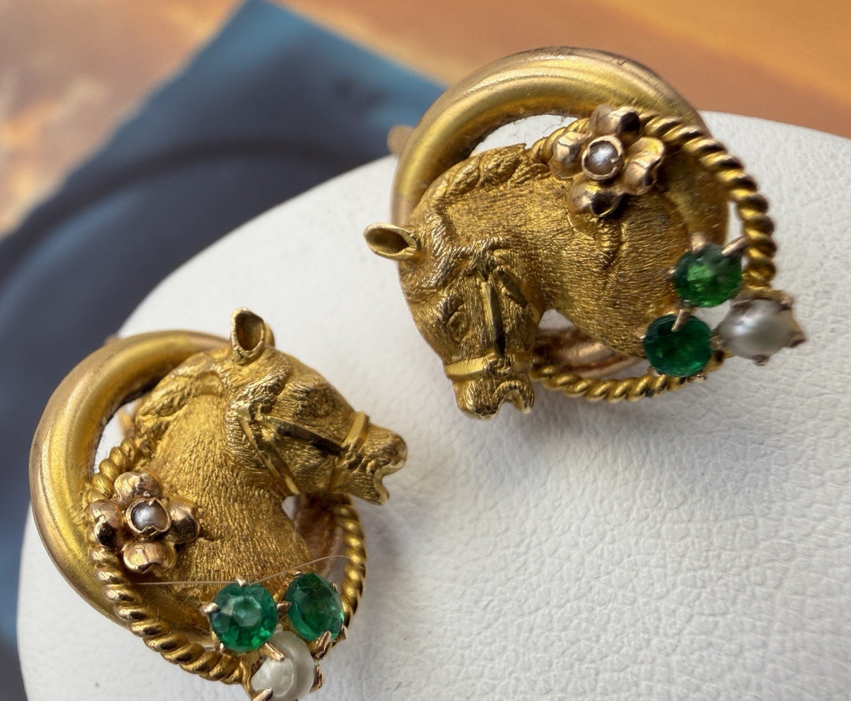 Orecchini borbonici a testa di cavallo in oro 6/7 kt, fine '800