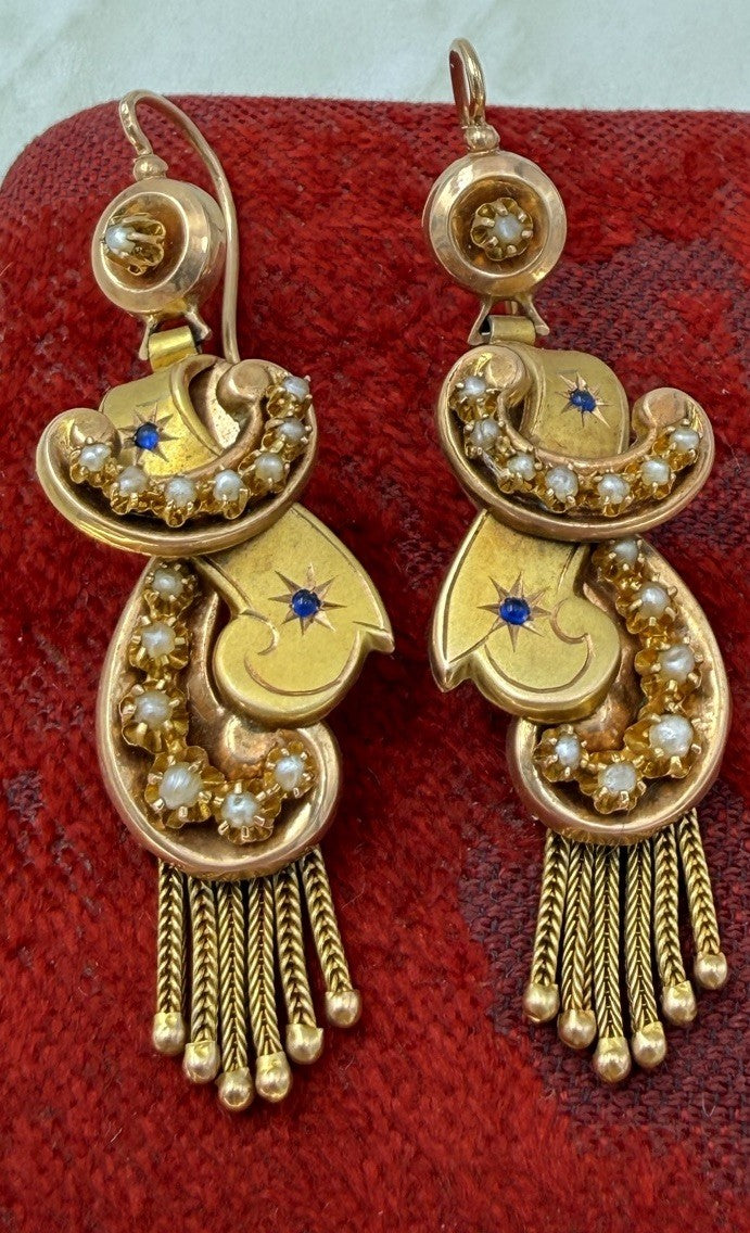 Orecchini antichi a frange in oro 6/7 kt con microperle, fine '800 – foto 7