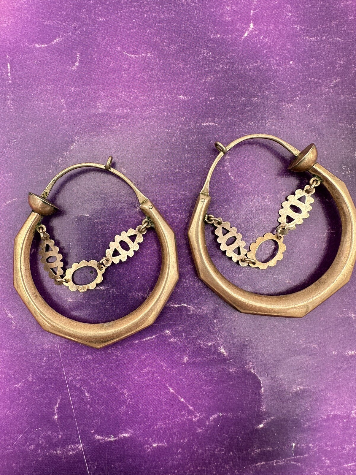 Orecchini abruzzesi Palommelle in oro rosso 6/7 kt, metà '800