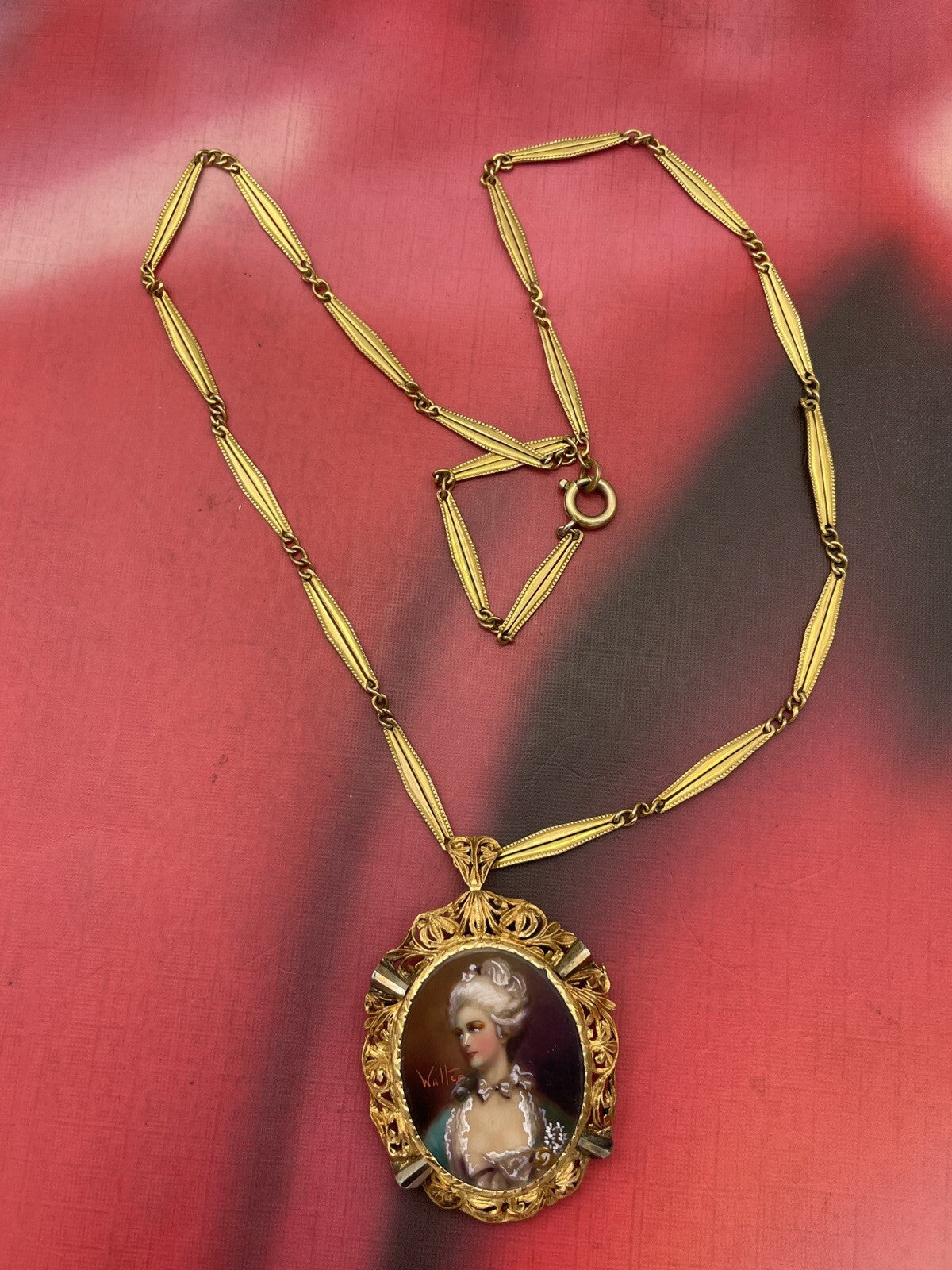 Collana antica con ciondolo-spilla miniatura in oro 18 kt, inizi '900 – foto 7