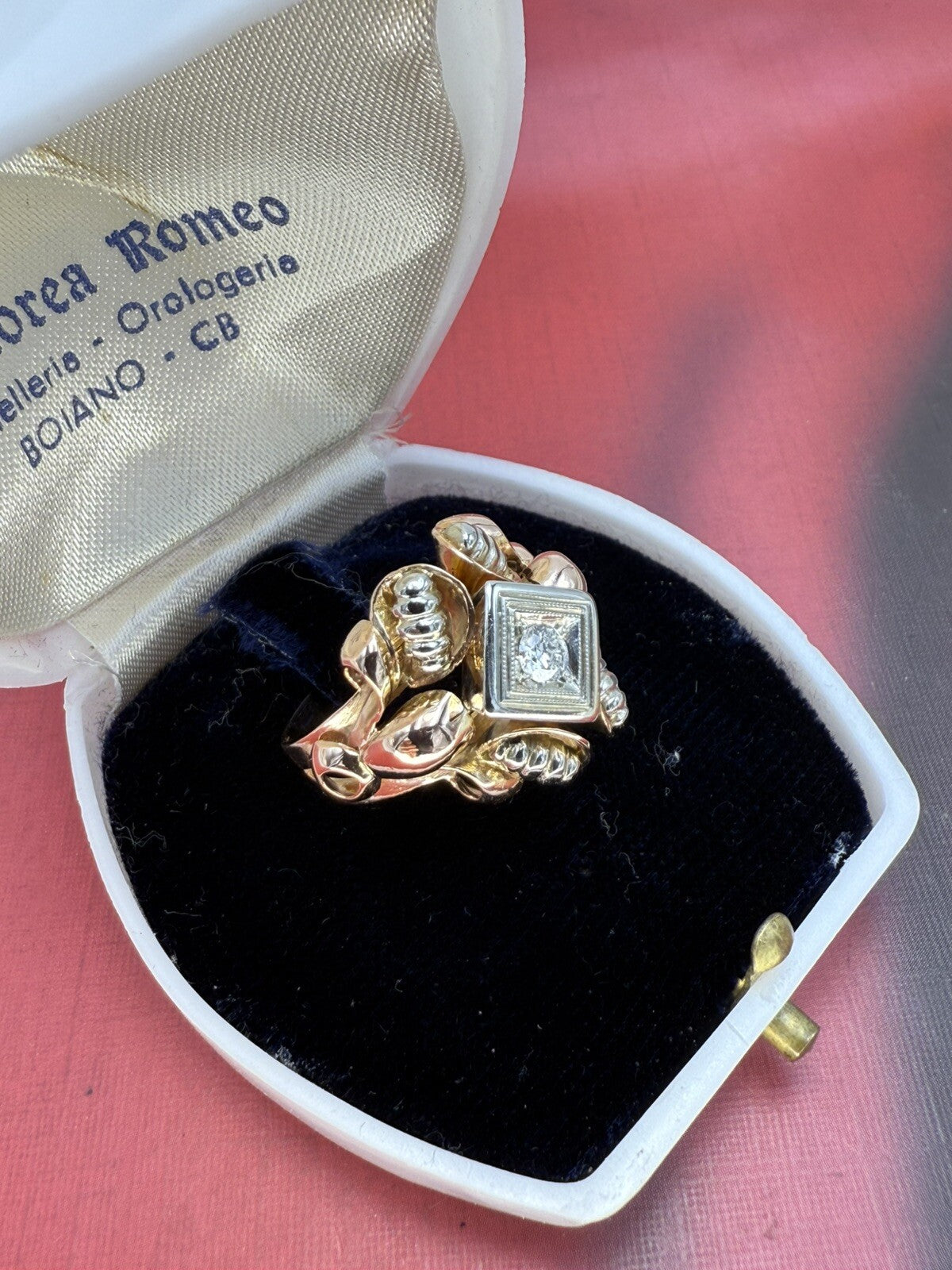 Anello vintage in oro rosso 18 kt con brillante da 0,15 ct, anni '50 – foto 4