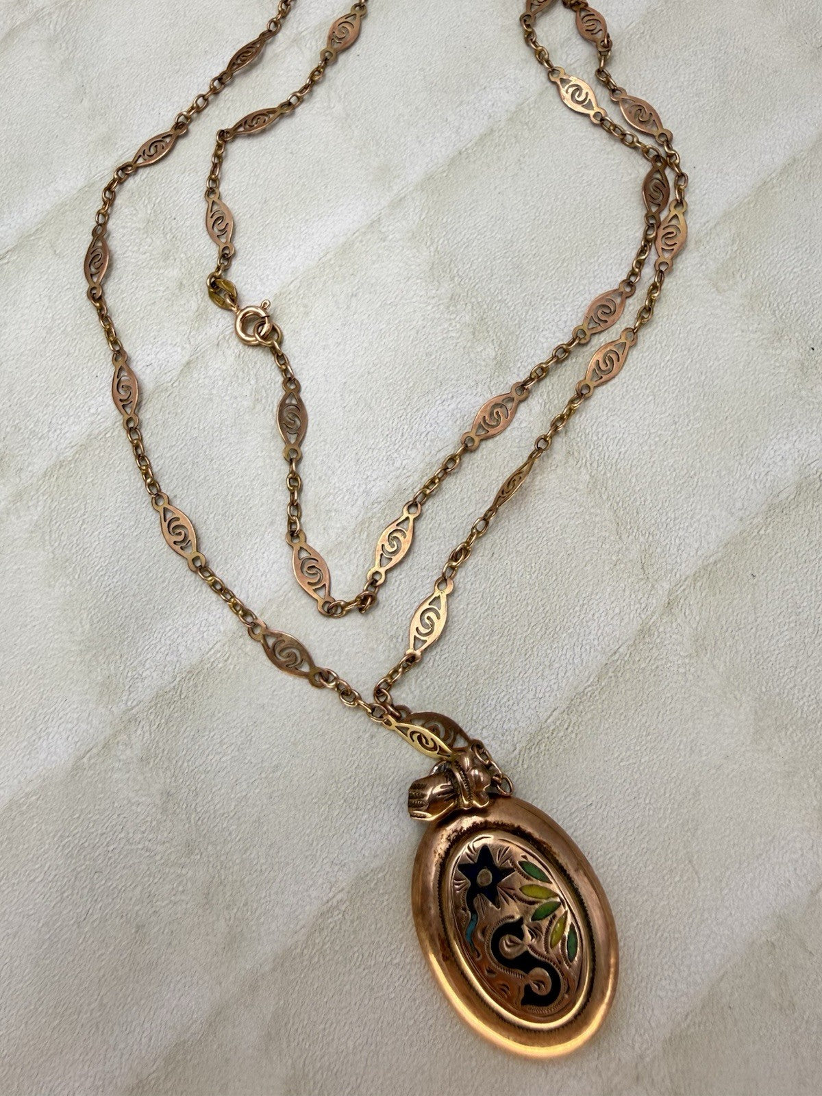 Collana borbonica in oro 6/7 kt con ciondolo a smalti multicolor, fine '800 – foto 6