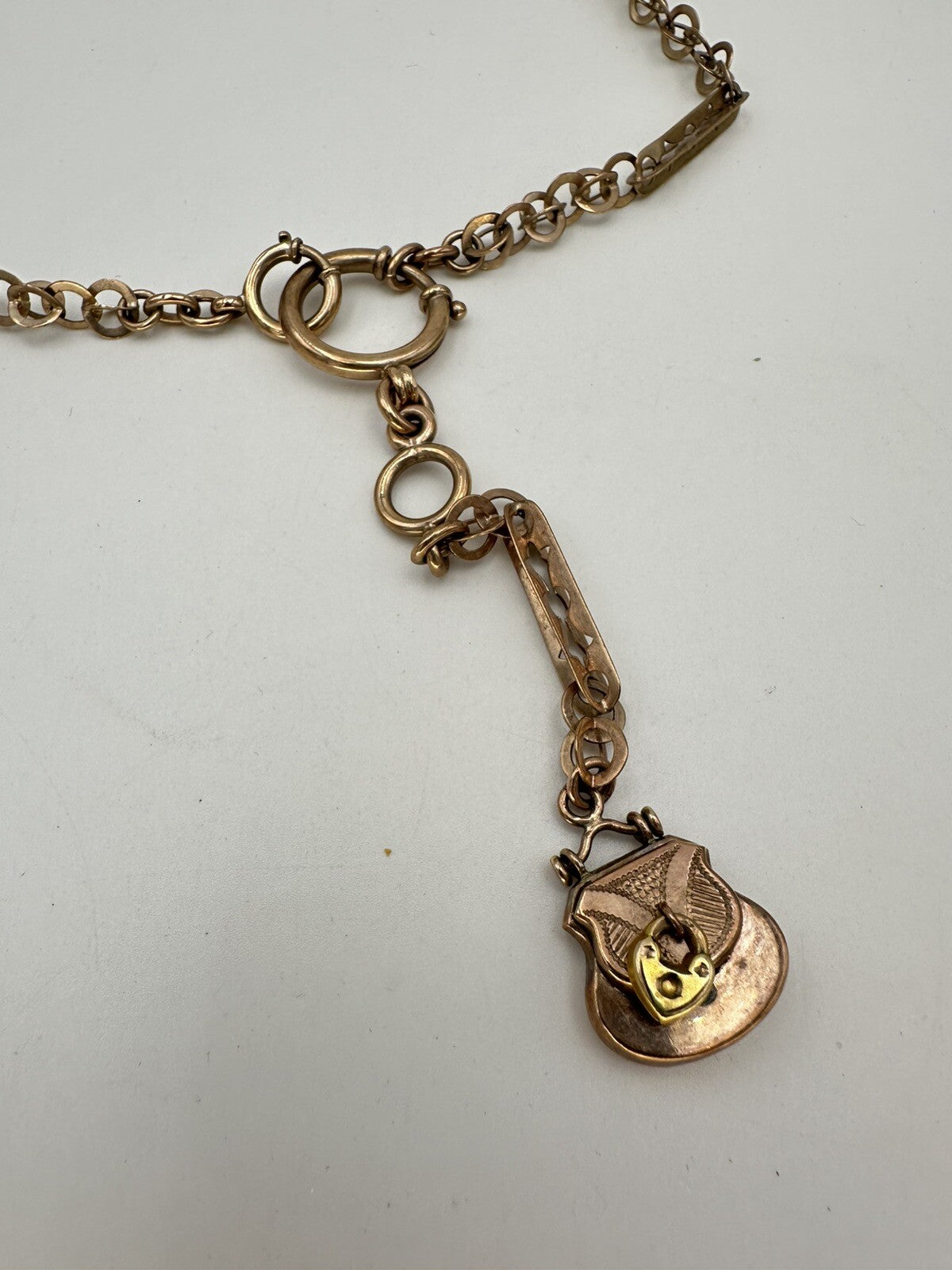 Collana in oro rosa 9 kt con moschettone e pendente a borsetta, inizi '900 – foto 10
