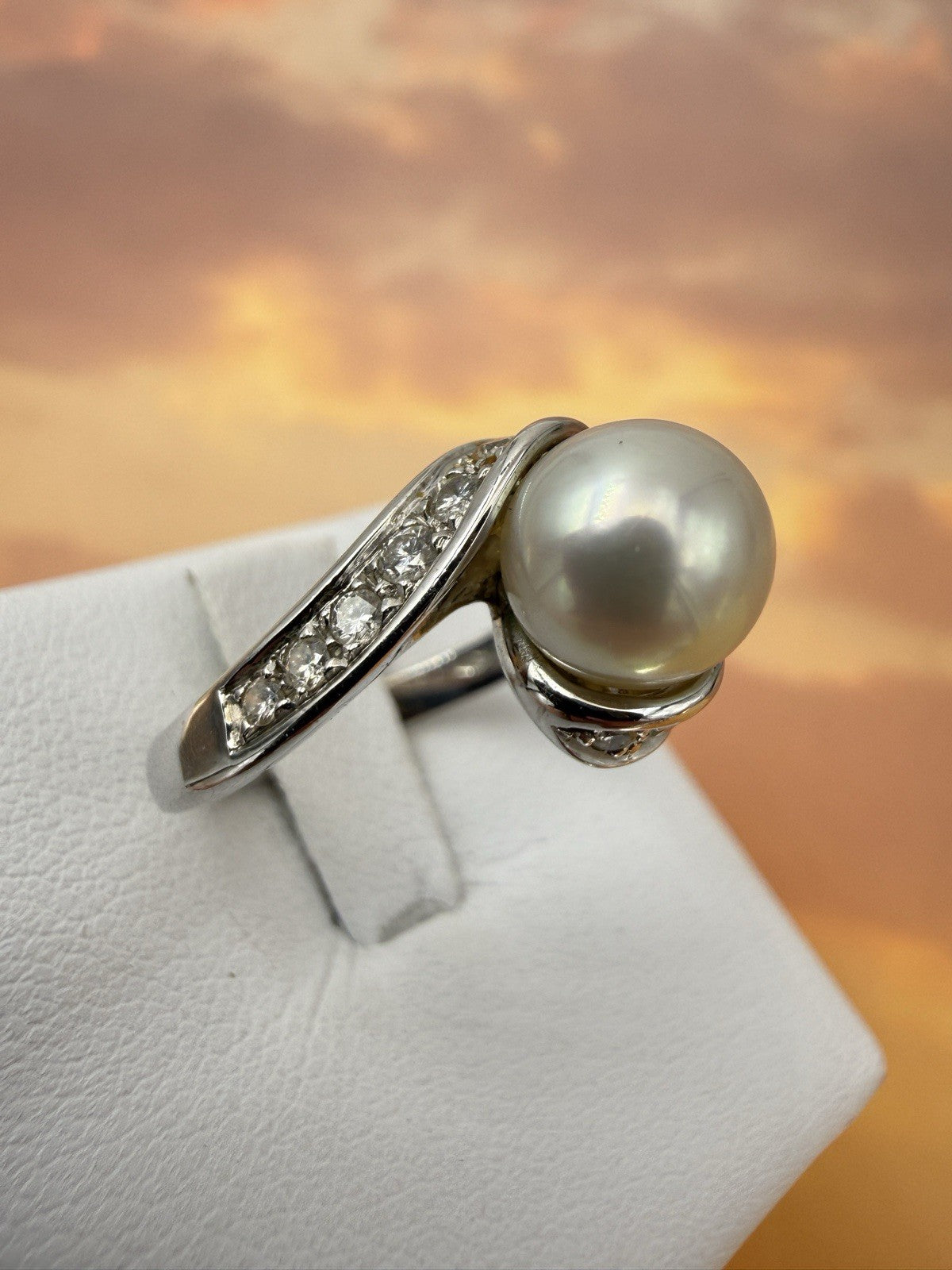 Anello Mikawa in oro bianco 18 kt con perla e brillanti – foto 8