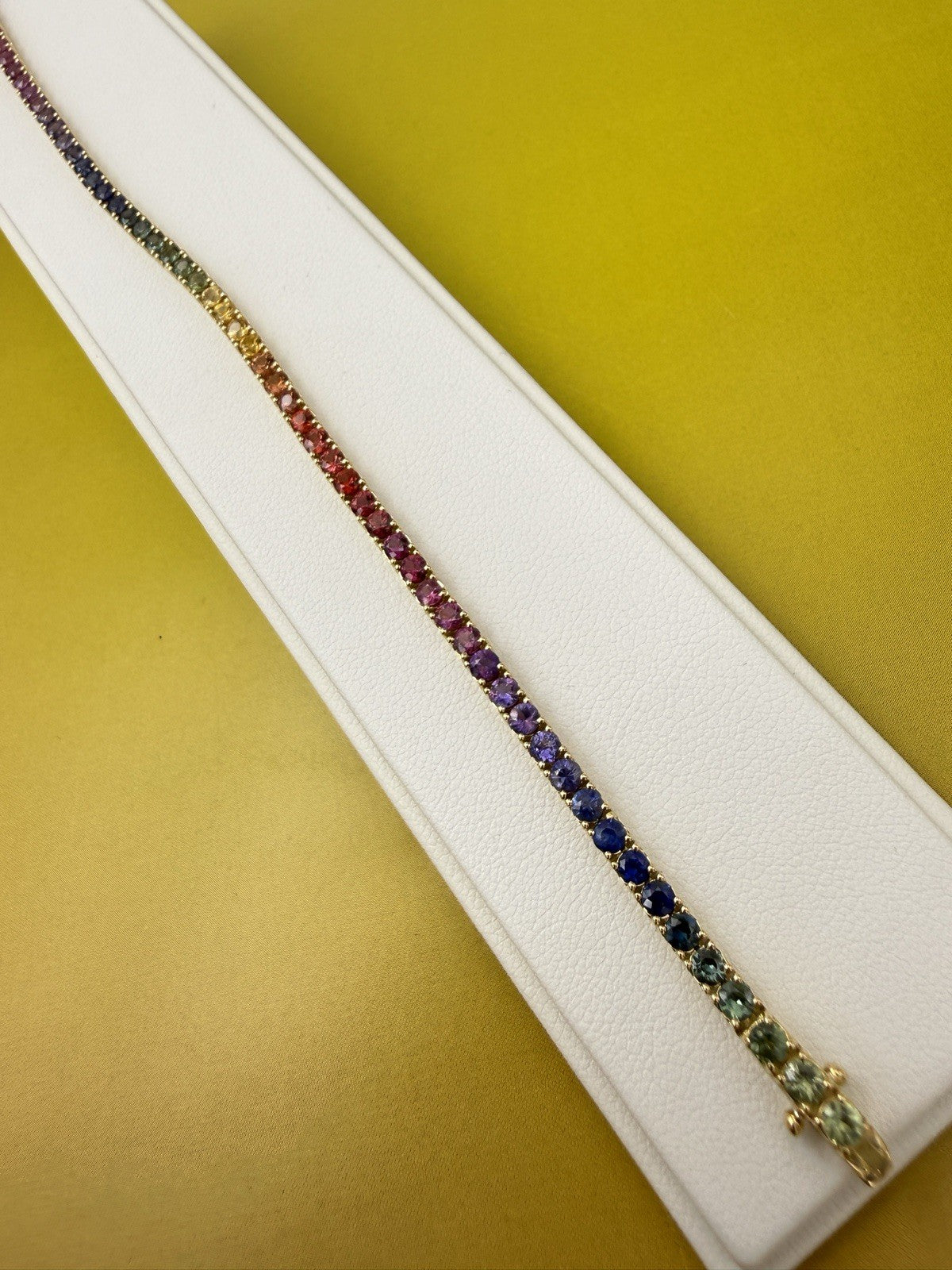 Bracciale tennis rainbow in oro giallo 18 kt con zaffiri multicolor – foto 22