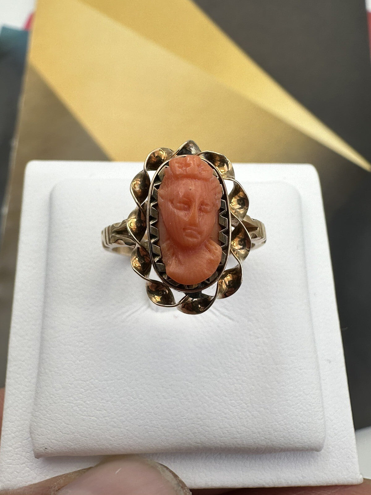 Anello borbonico in oro 6/7 kt con cammeo di corallo su onice, fine '800 – foto 12