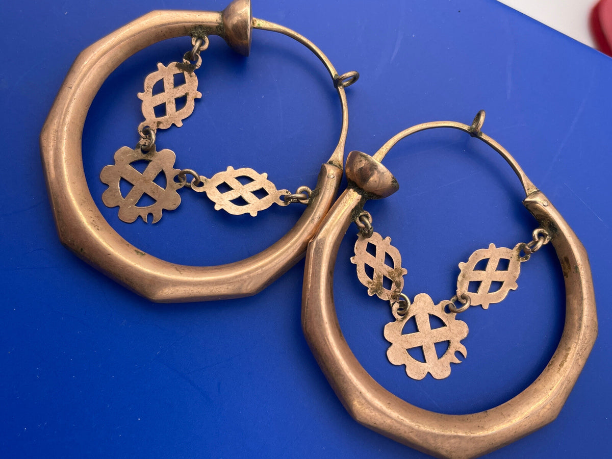 Orecchini Palommelle abruzzesi in oro rosso 6/7 kt, diametro 5 cm