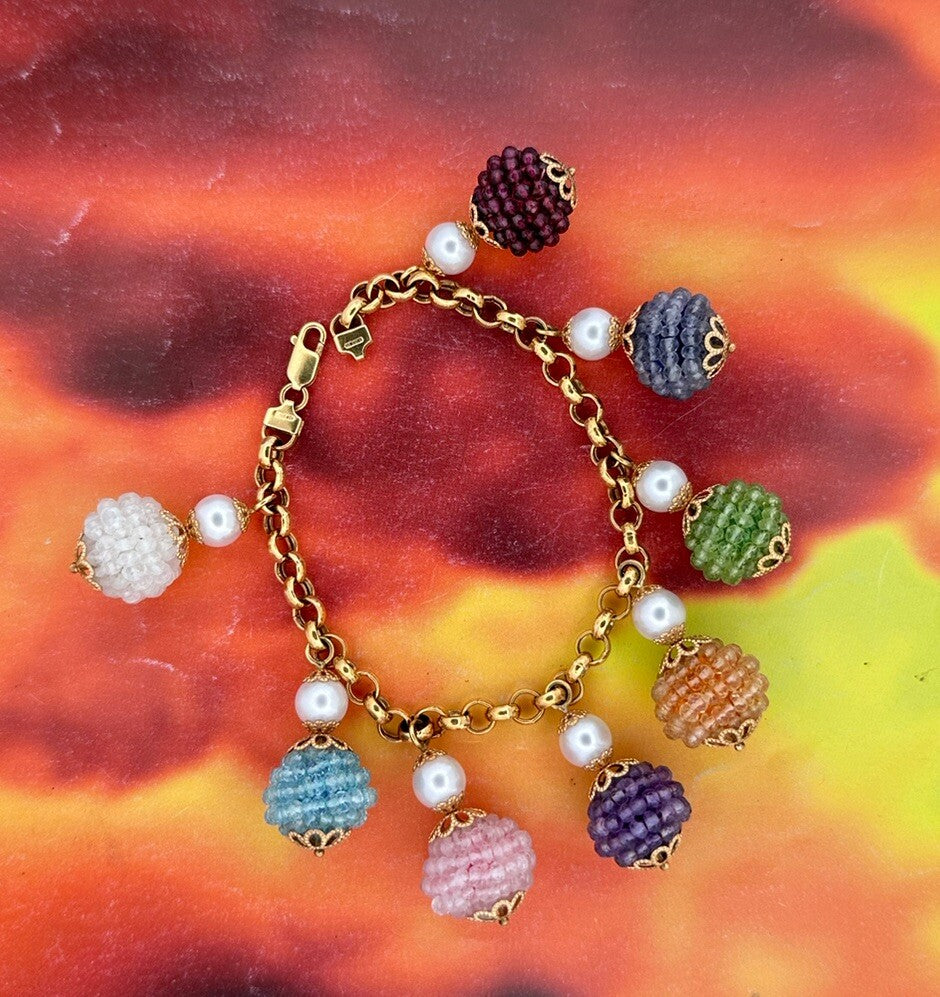 Bracciale charms in oro giallo 18 kt con pietre dure e perle – foto 6