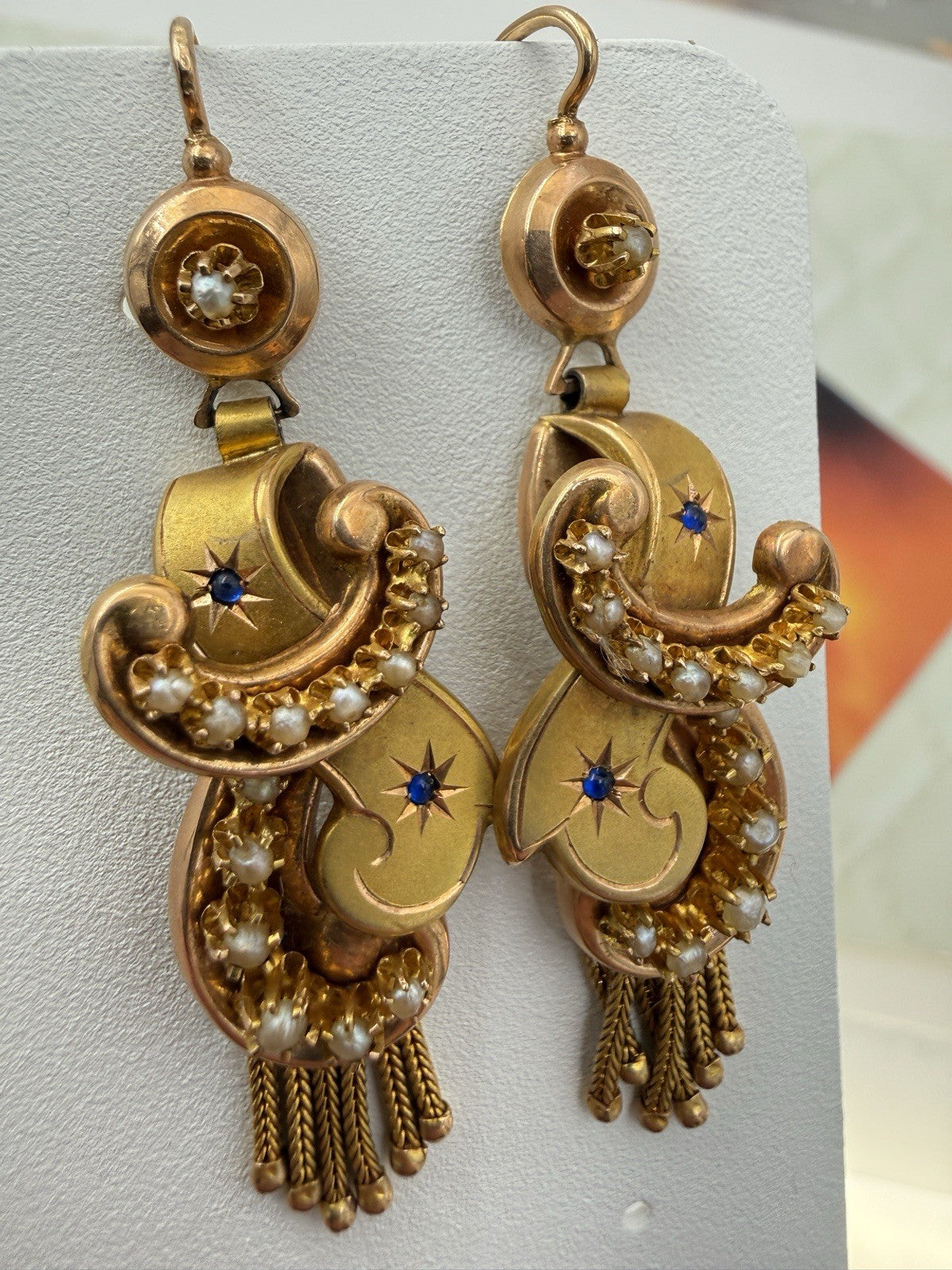 Orecchini antichi a frange in oro 6/7 kt con microperle, fine '800 – foto 15