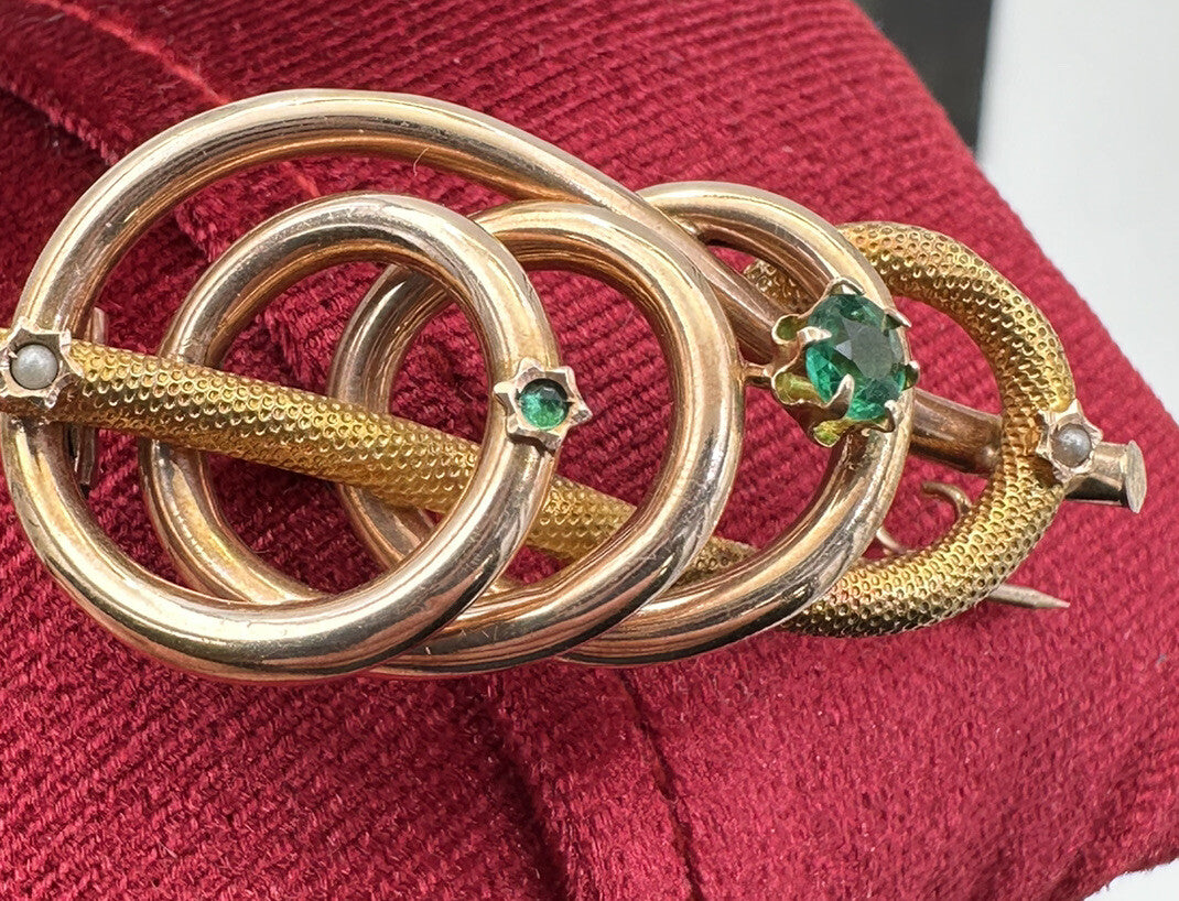 Spilla antica in oro 12 kt con microperle e pietre verdi, inizi '900 – foto 2