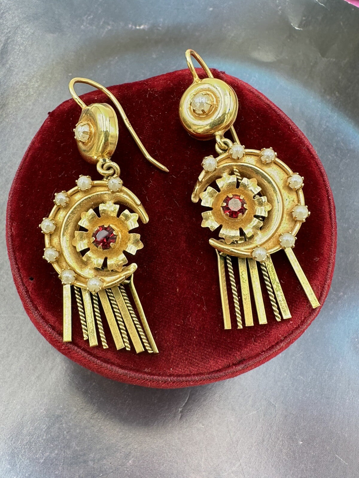 Orecchini pendenti vintage in oro 12 kt con paste vitree, anni '50–'60 – foto 5