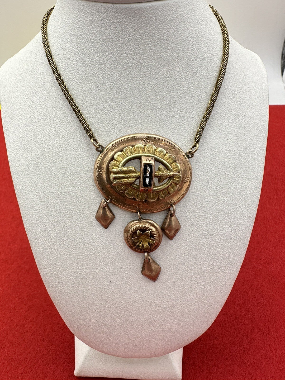 Collana antica in oro 6/7 kt con smalti neri e pendenti, fine '800 – foto 9