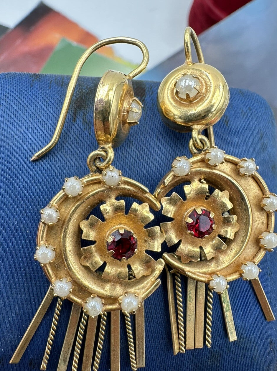 Orecchini pendenti vintage in oro 12 kt con paste vitree, anni '50–'60 – foto 3