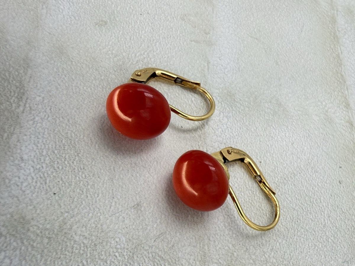 Orecchini in oro giallo 18 kt con corallo mediterraneo a bottone – foto 10