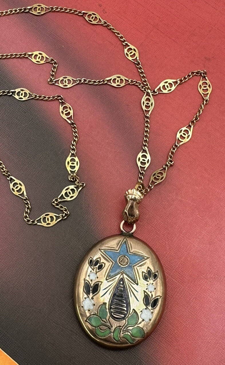 Collana antica in oro 6/7 kt con ciondolo a smalti multicolor, fine '800 – foto 8