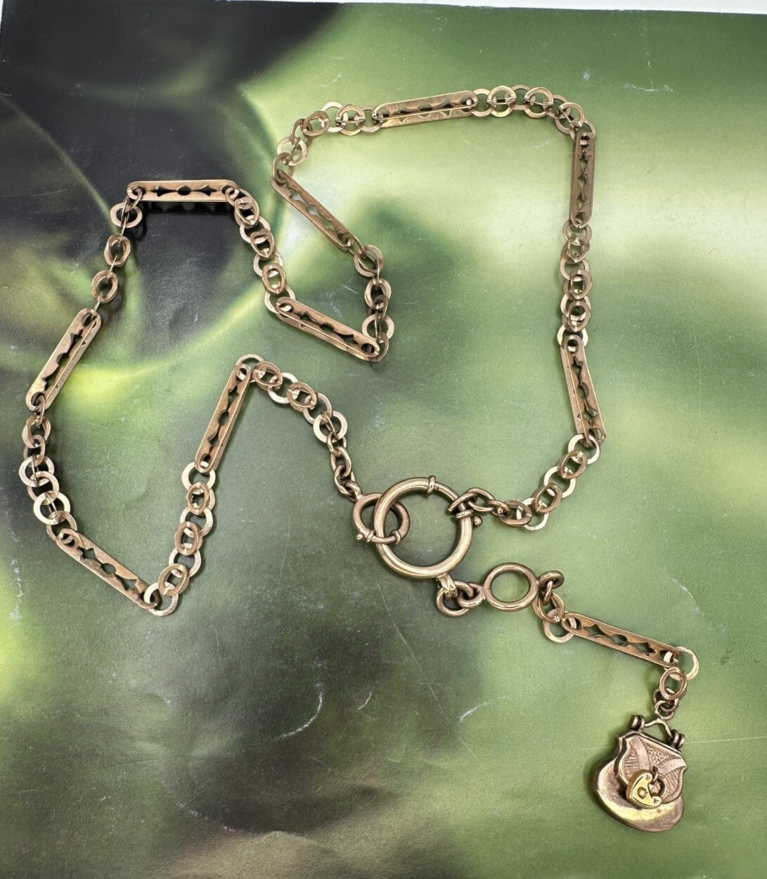 Collana in oro rosa 9 kt con moschettone e pendente a borsetta, inizi '900 – foto 19