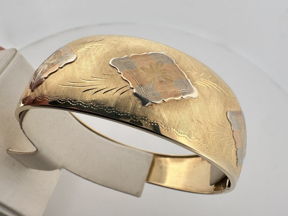 Bracciale schiava rigido in oro tricolore 18 kt, anni '90 – foto 14