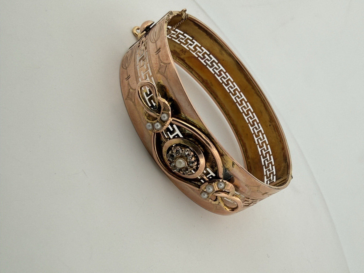 Bracciale a fascia antico in oro 6/7 kt con paste vitree e microperle – foto 16