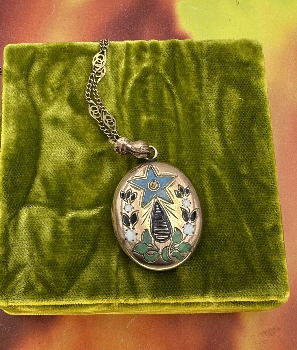 Collana antica in oro 6/7 kt con ciondolo a smalti multicolor, fine '800 – foto 12