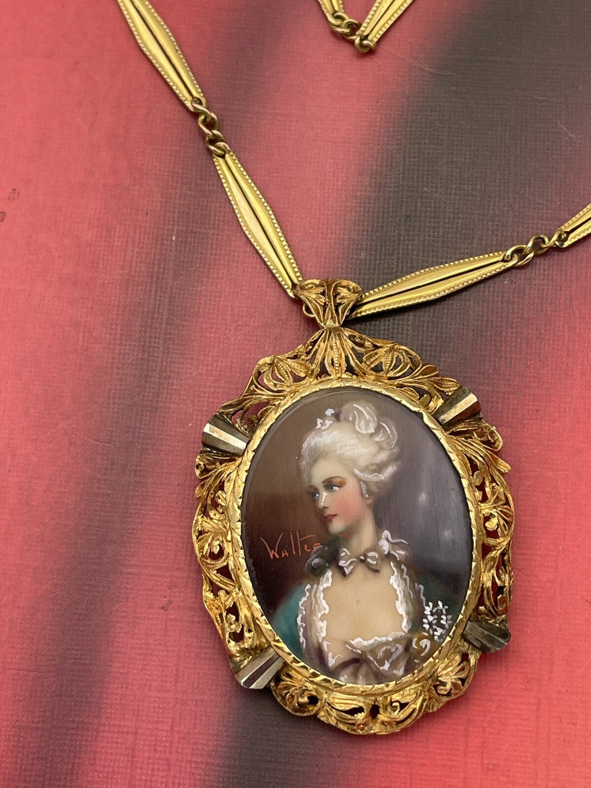 Collana antica con ciondolo-spilla miniatura in oro 18 kt, inizi '900 – foto 8