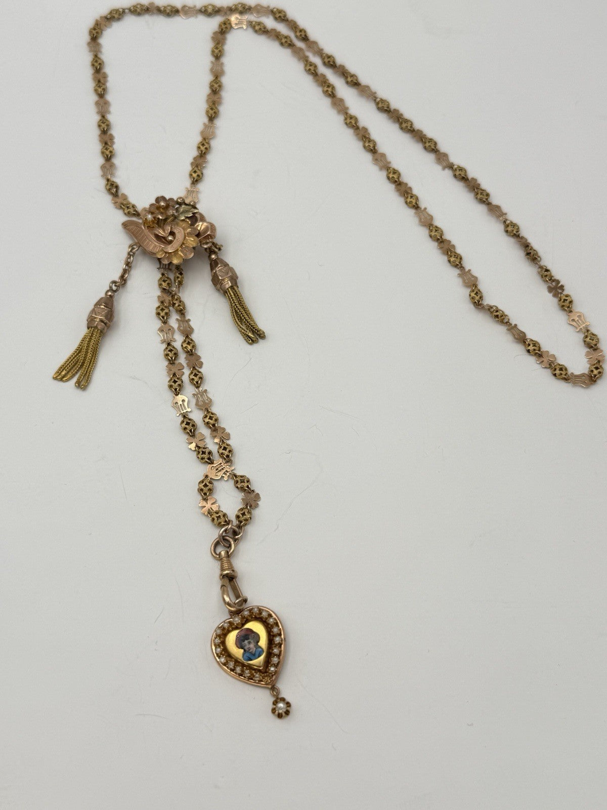 Collana saliscendi borbonica in oro 6/7 kt con cuore smaltato e microperle – foto 10