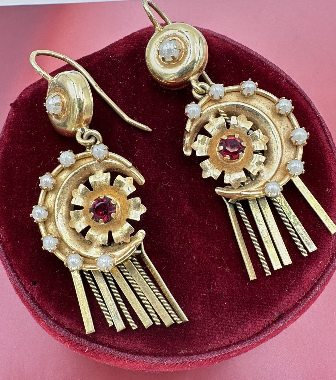 Orecchini pendenti vintage in oro 12 kt con paste vitree, anni '50–'60 – foto 4