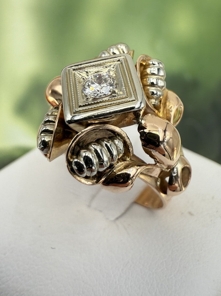 Anello vintage in oro rosso 18 kt con brillante da 0,15 ct, anni '50 – foto 20