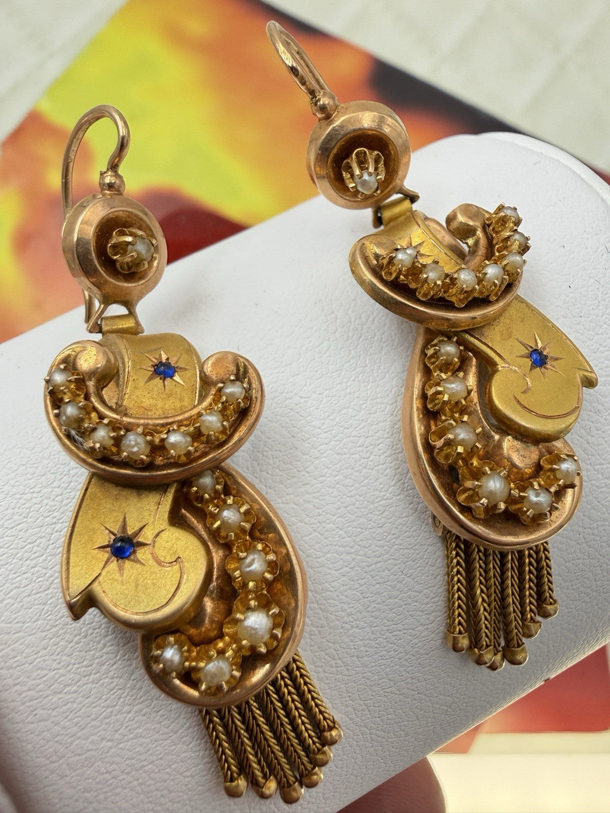 Orecchini antichi a frange in oro 6/7 kt con microperle, fine '800 – foto 11