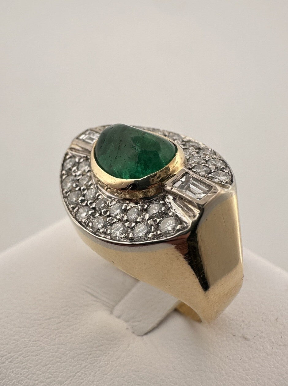 Anello a fascia in oro 18 kt con smeraldo cabochon e diamanti, anni '90 – foto 22