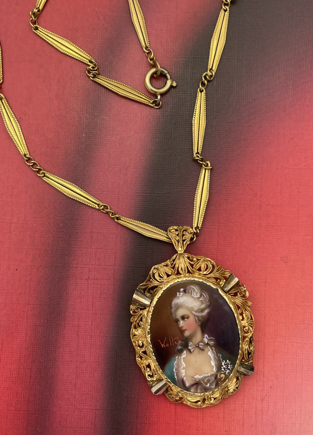 Collana antica con ciondolo-spilla miniatura in oro 18 kt, inizi '900 – foto 6