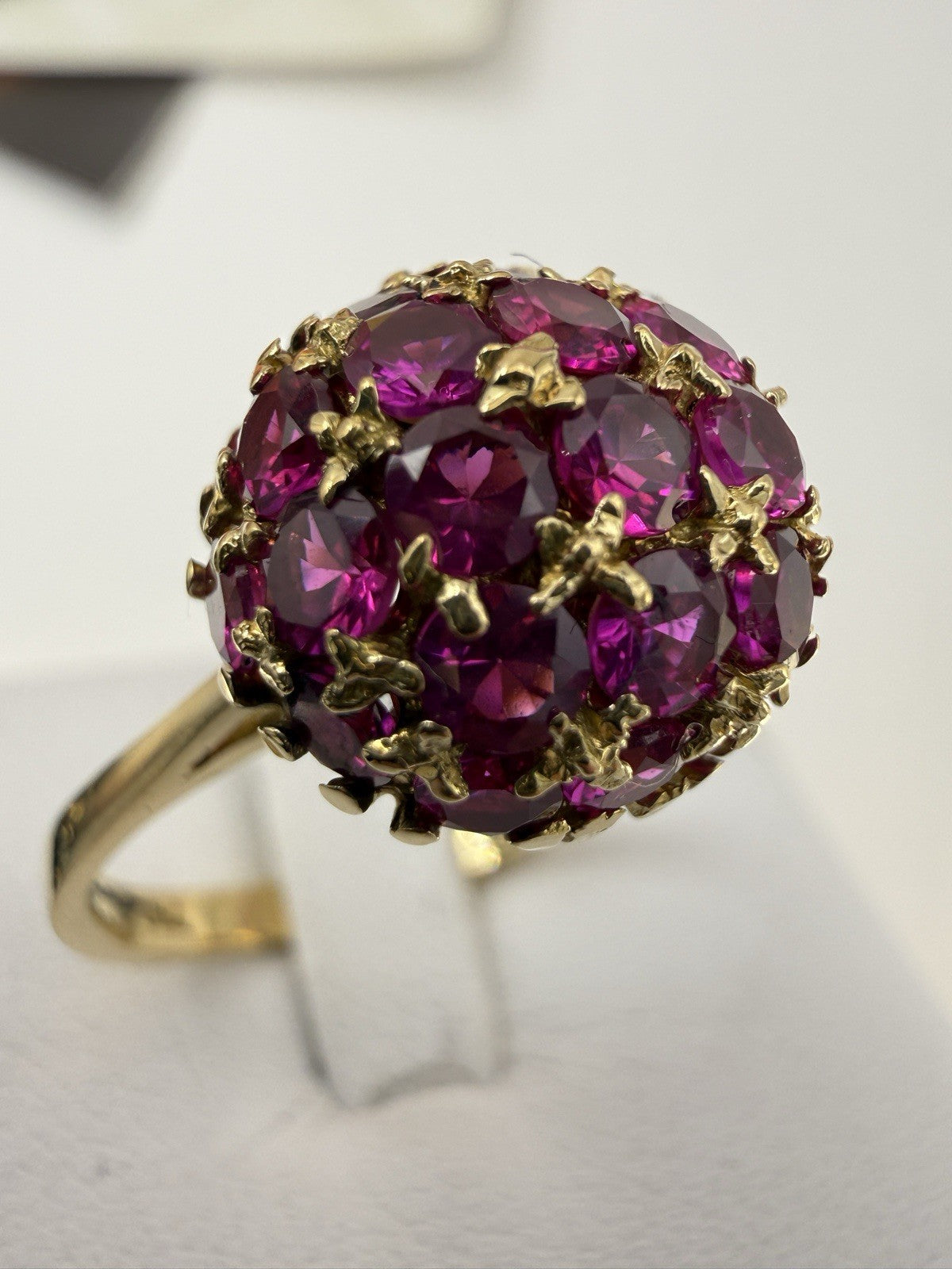 Anello a sfera vintage in oro 18 kt con rubini sintetici, anni '70 – foto 13