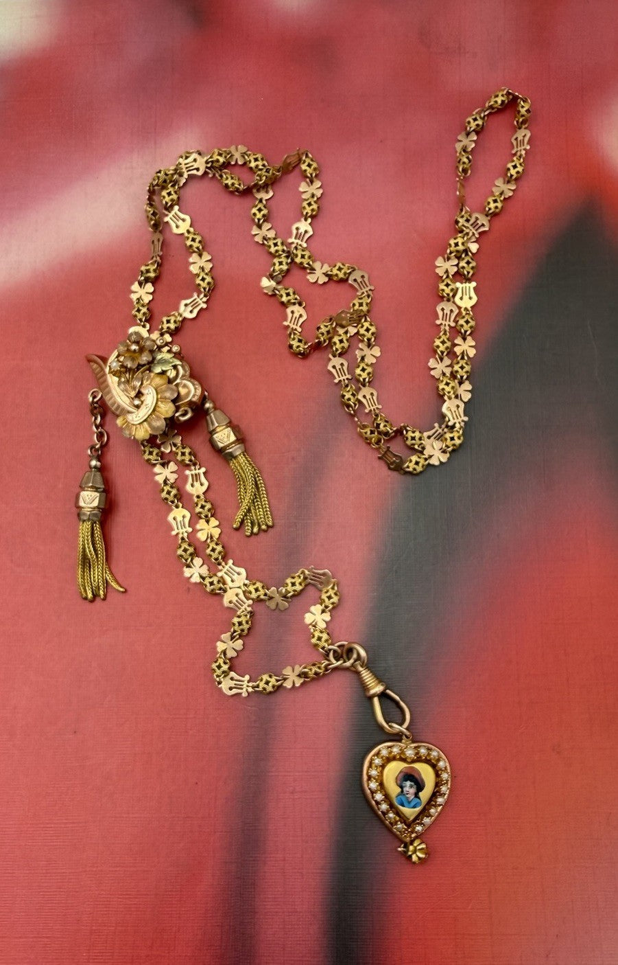 Collana saliscendi borbonica in oro 6/7 kt con cuore smaltato e microperle – foto 14
