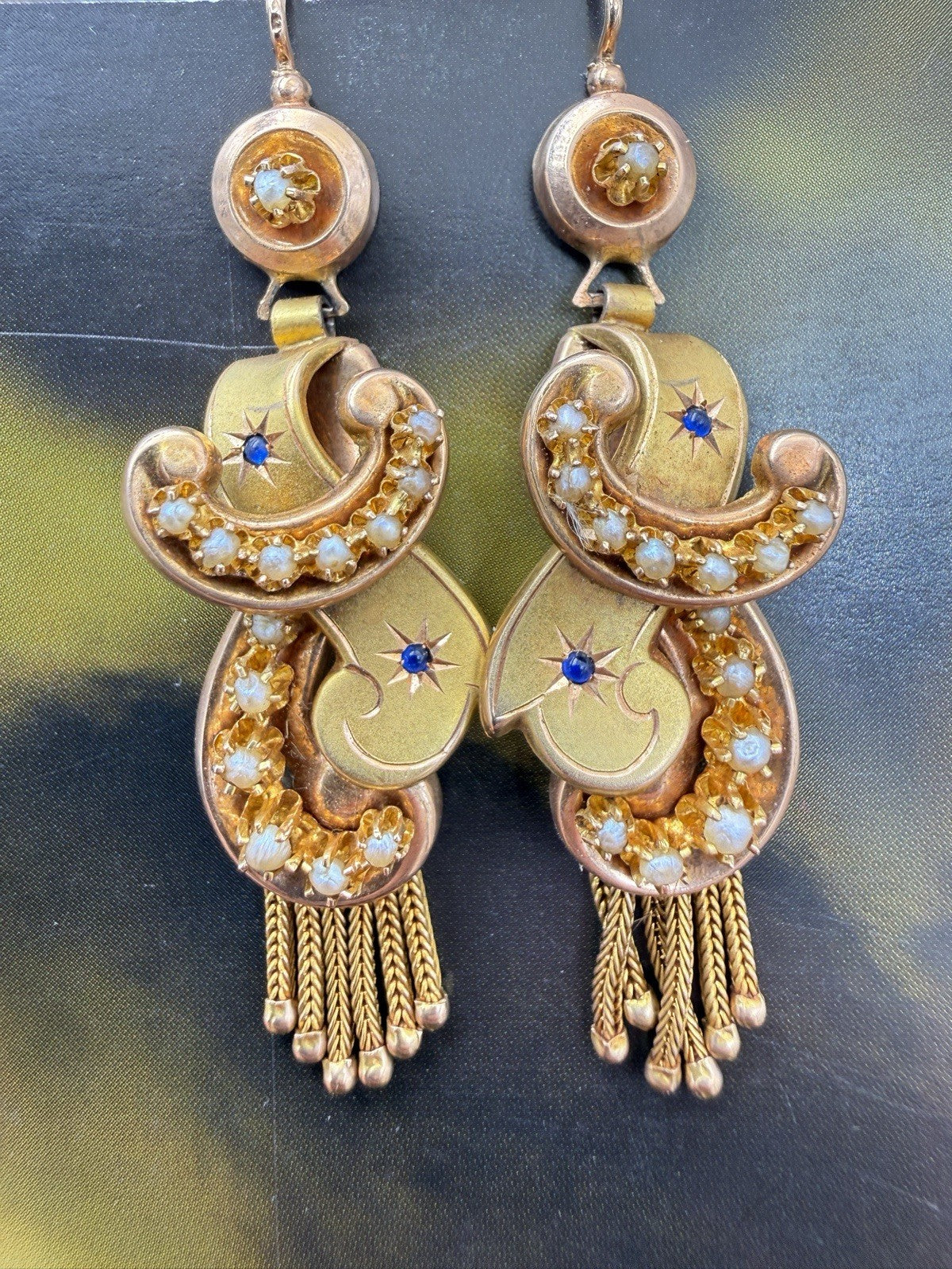Orecchini antichi a frange in oro 6/7 kt con microperle, fine '800 – foto 17