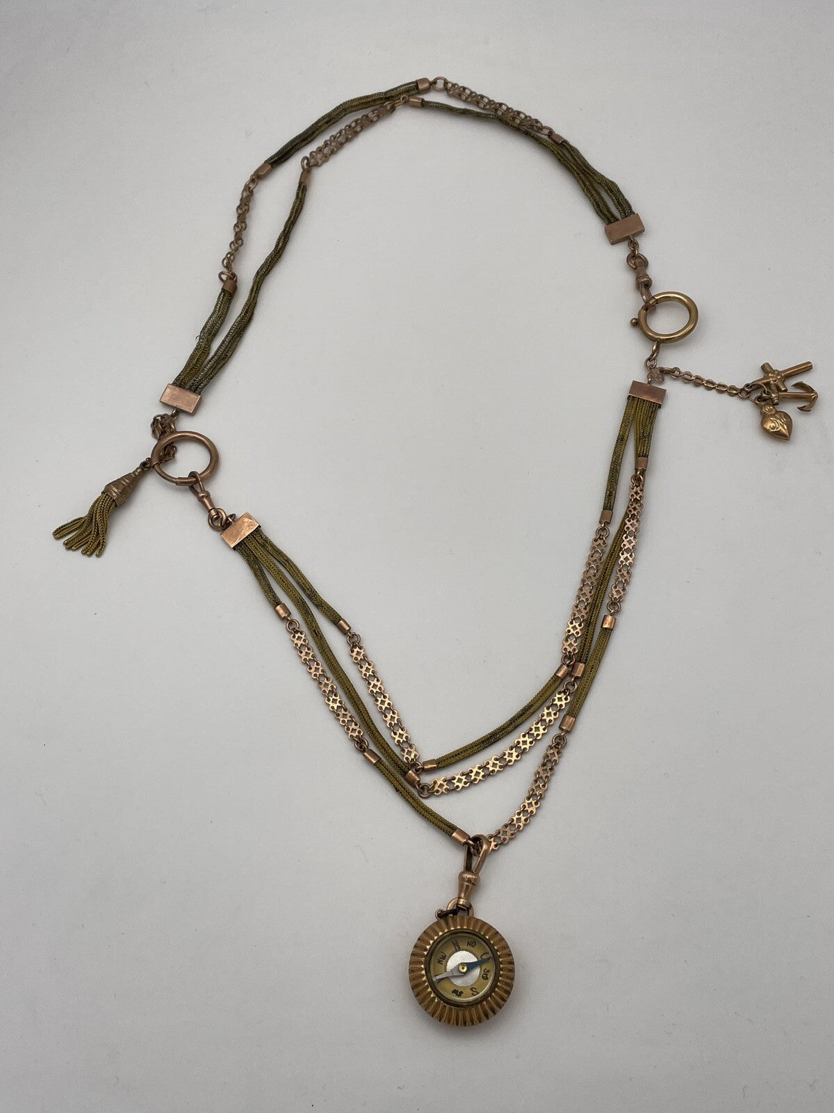 Doppia collana porta-orologio in oro rosa 6/7 kt con bussola e ciondoli – foto 12