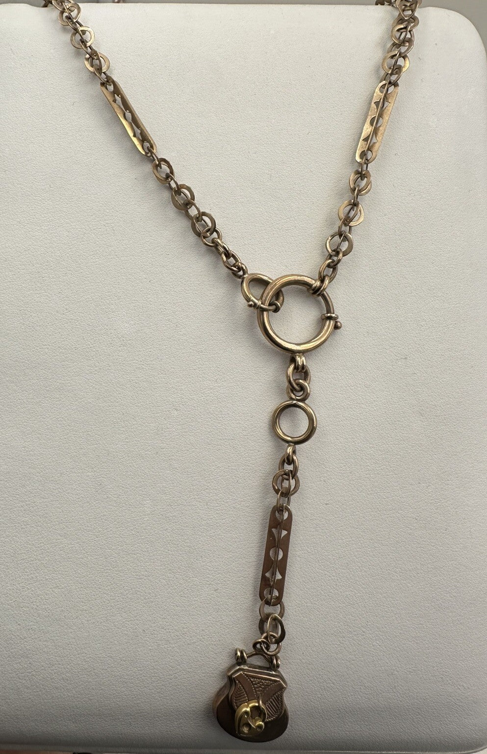 Collana in oro rosa 9 kt con moschettone e pendente a borsetta, inizi '900 – foto 9