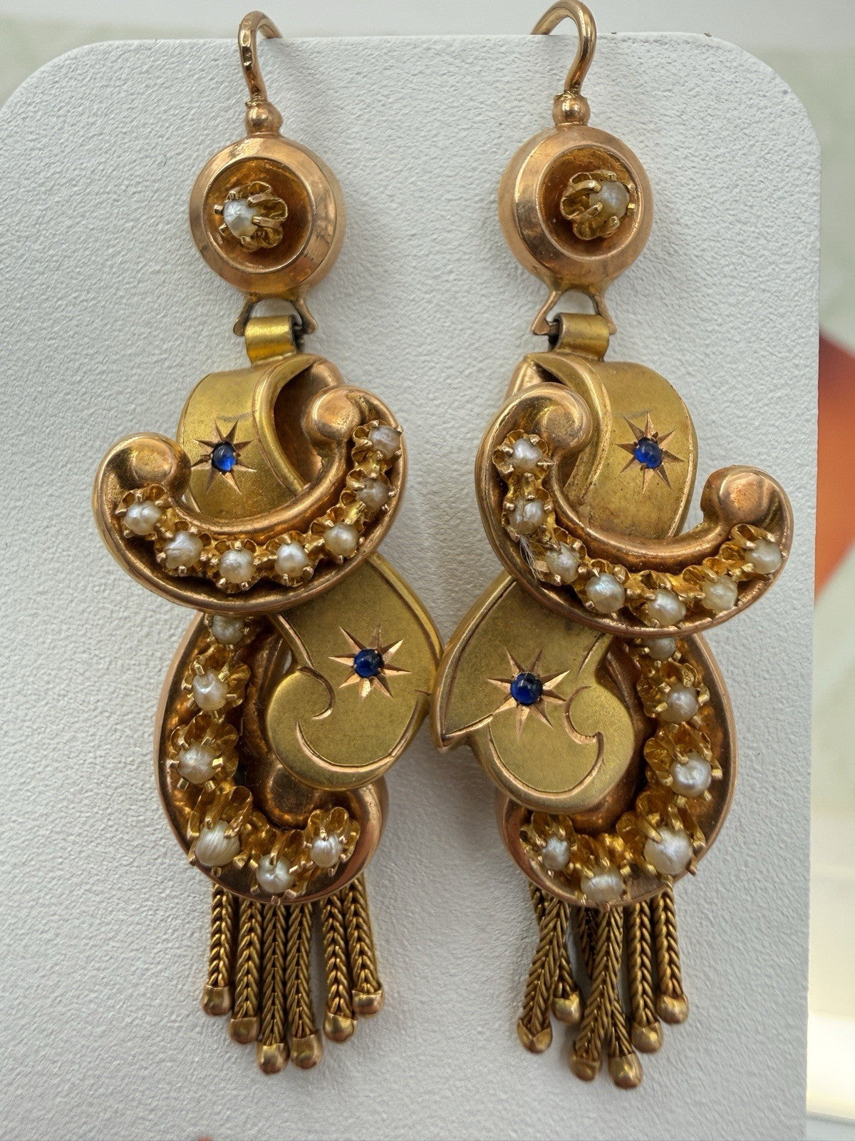 Orecchini antichi a frange in oro 6/7 kt con microperle, fine '800 – foto 19