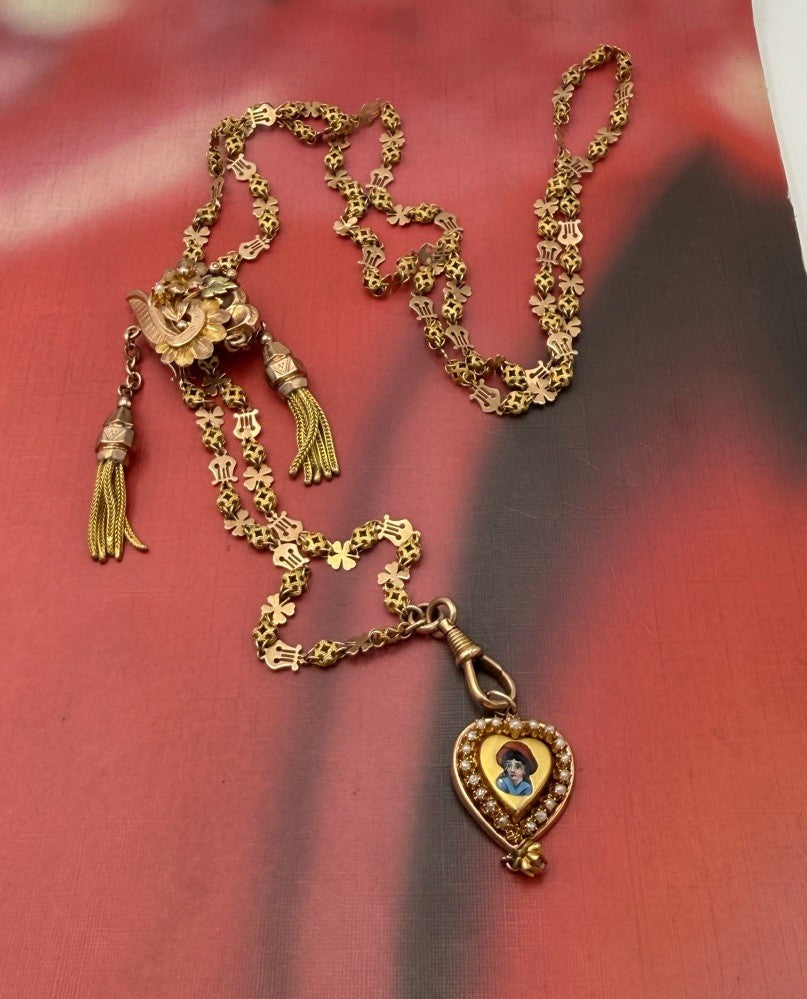 Collana saliscendi borbonica in oro 6/7 kt con cuore smaltato e microperle – foto 13