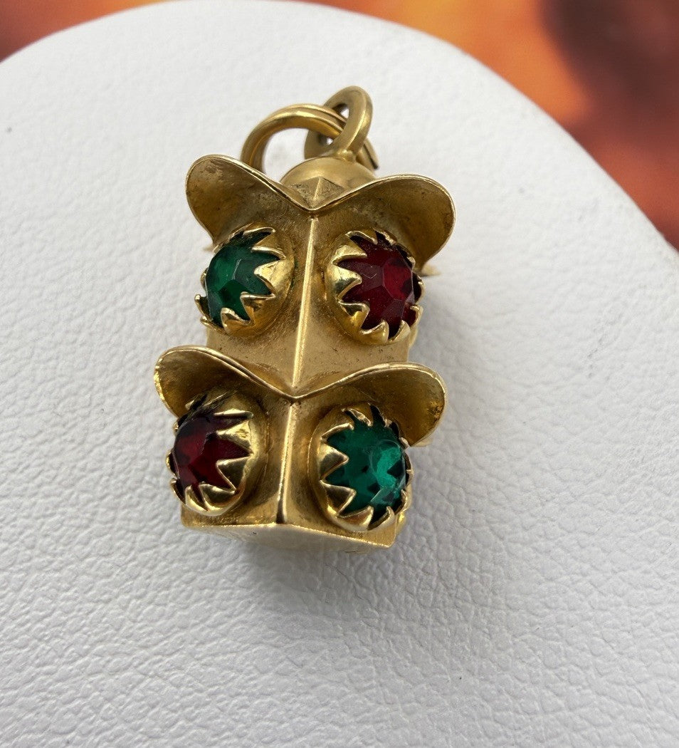 Ciondolo semaforo vintage in oro 18 kt con paste vitree, anni '70 – foto 2