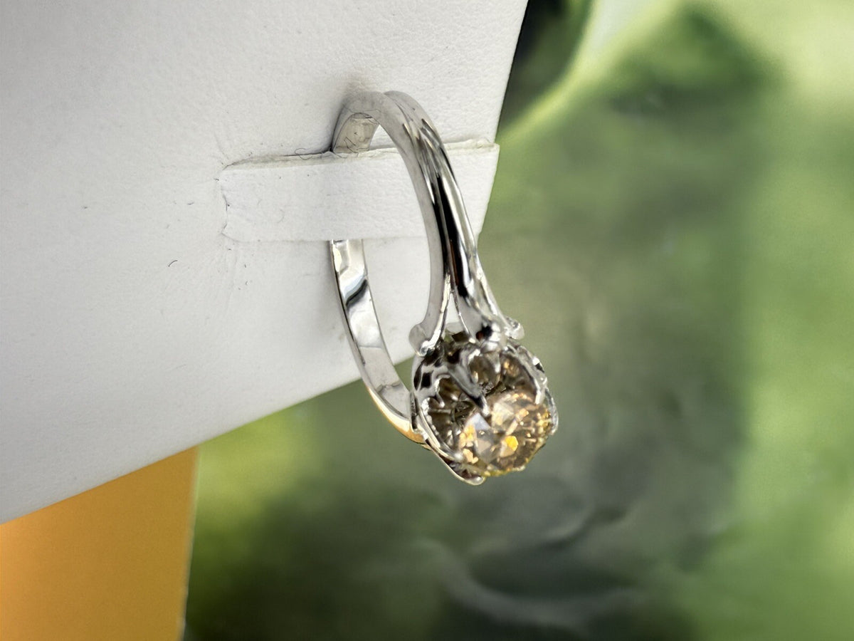 Anello da fidanzamento vintage in oro bianco 18 kt con diamante brown, anni '60 – foto 14