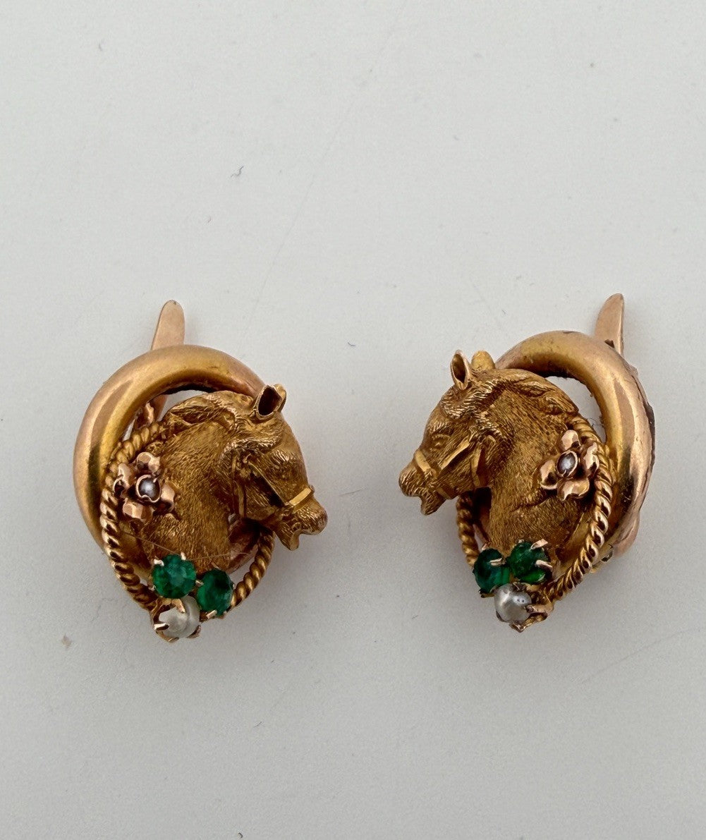 Orecchini borbonici a testa di cavallo in oro 6/7 kt, fine '800 – foto 12