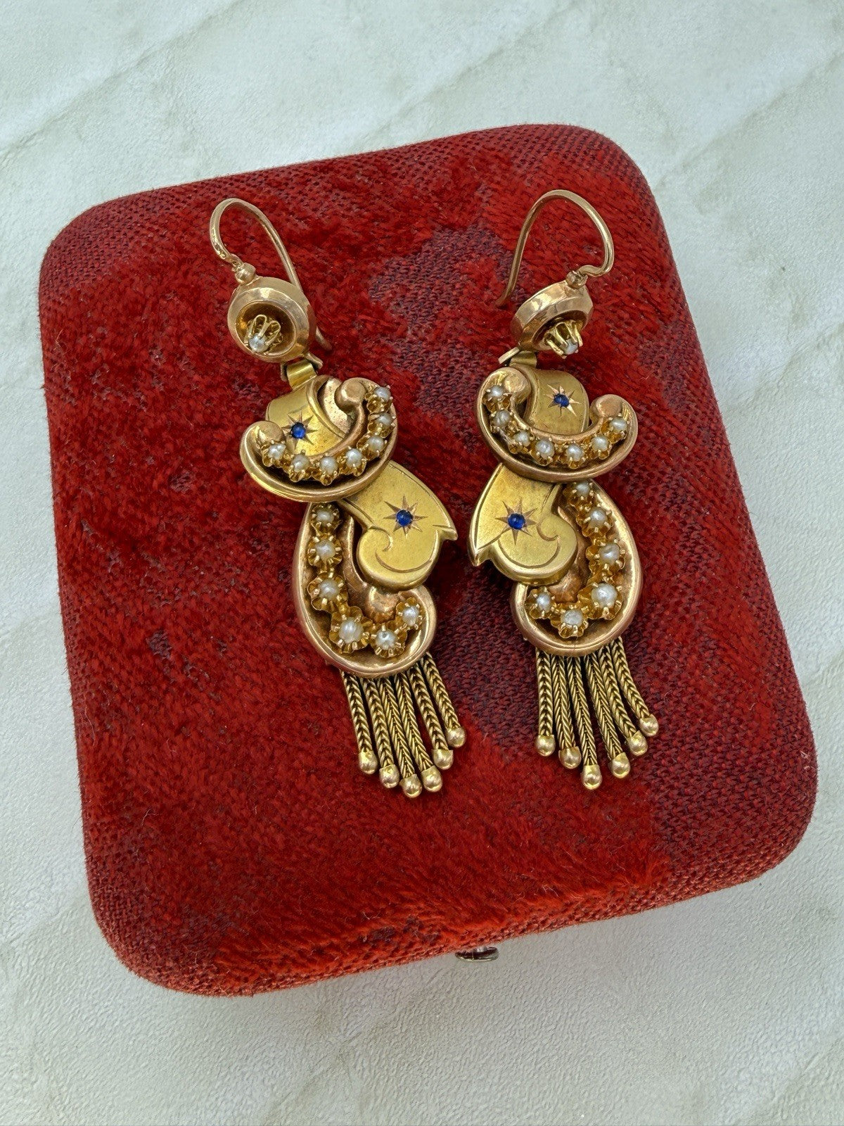 Orecchini antichi a frange in oro 6/7 kt con microperle, fine '800 – foto 6