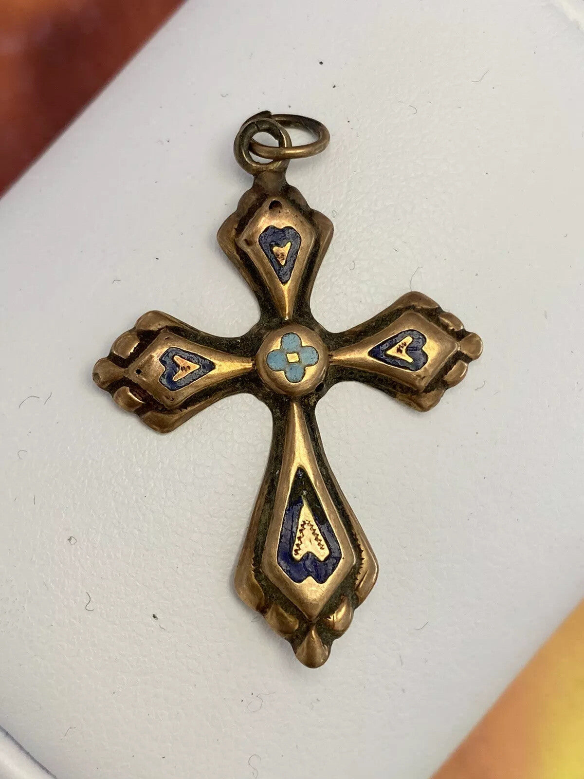 Croce borbonica in oro 6/7 kt con smalti blu e turchese, fine '800