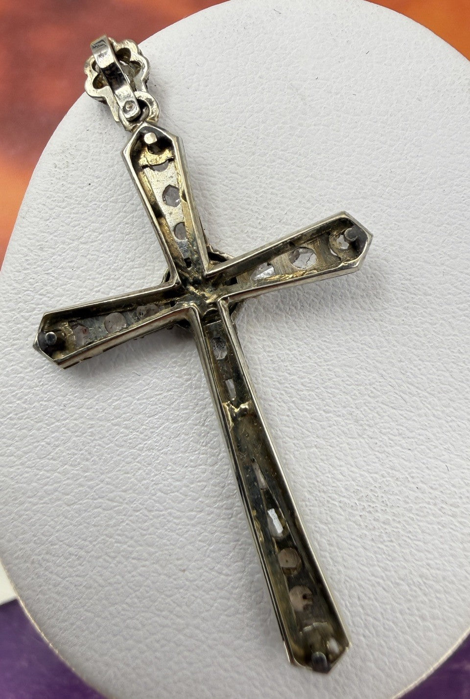 Croce antica in oro bianco 12 kt con 18 diamanti taglio rosa, inizi '900 – foto 10