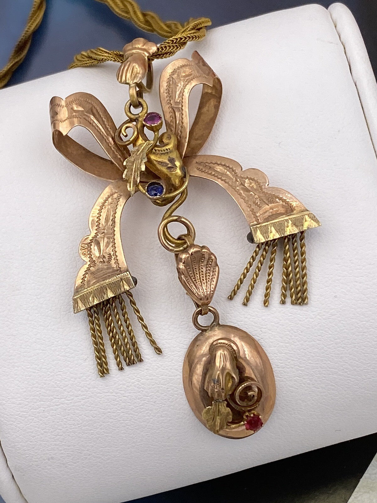Collana borbonica Fiocco d'amore in oro 6/7 kt con pietre colorate