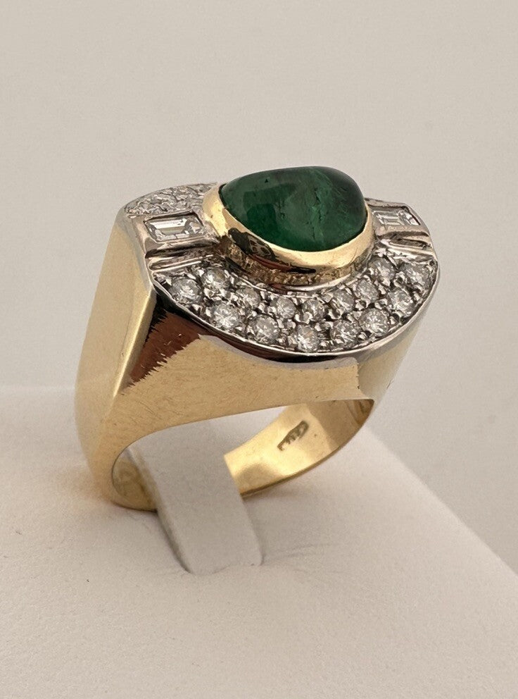 Anello a fascia in oro 18 kt con smeraldo cabochon e diamanti, anni '90 – foto 7