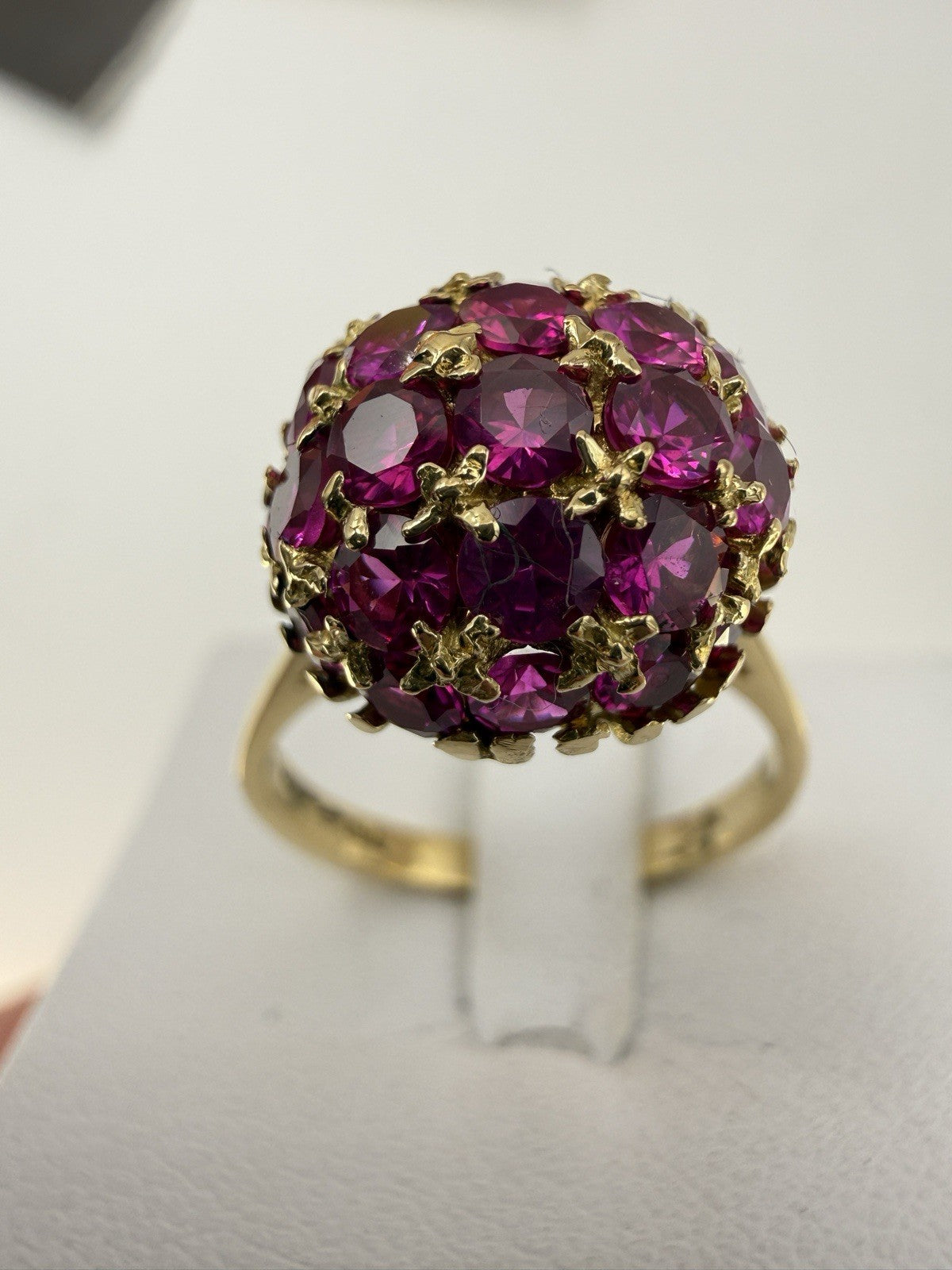 Anello a sfera vintage in oro 18 kt con rubini sintetici, anni '70 – foto 15